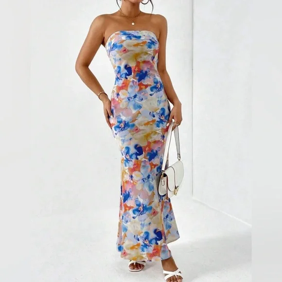 Floral Strapless Maxi Dress - Picture 1 of 5